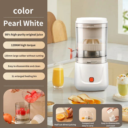 White Electric Citrus Juicer Press - Portable, Large Caliber, One-Click Operation(7.4v1600mAh battery) - Mekamart Australia