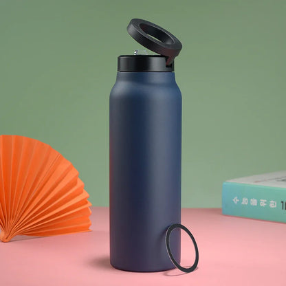 Stainless Steel Insulated Water Bottle with Integrated Magnetic Phone Stand - Blue (32oz) - Mekamart Australia