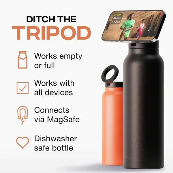 Stainless Steel Insulated Water Bottle with Integrated Magnetic Phone Stand - Blue (32oz) - Mekamart Australia
