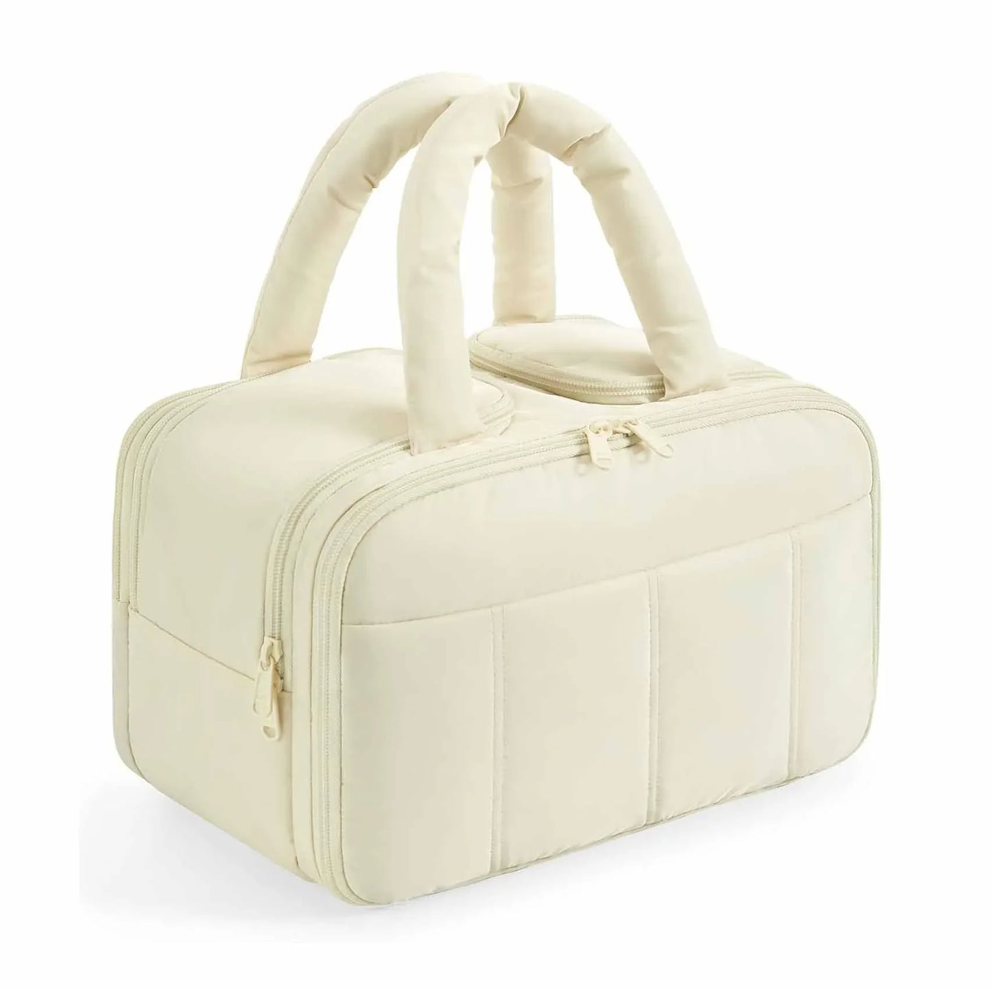 White Puffy Travel Wash Bag with Wide-Mouth Access and Wet-Dry Pockets - Mekamart Australia