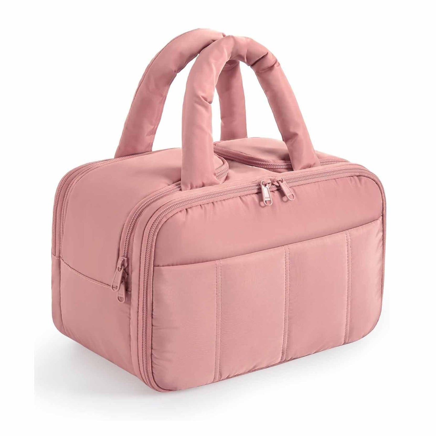 Peach Puffy Travel Wash Bag with Wide-Mouth Access and Wet-Dry Pockets - Mekamart Australia