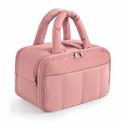 Peach Puffy Travel Wash Bag with Wide-Mouth Access and Wet-Dry Pockets - Mekamart Australia