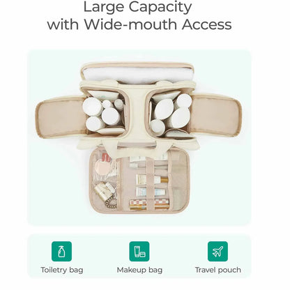 Peach Puffy Travel Wash Bag with Wide-Mouth Access and Wet-Dry Pockets - Mekamart Australia