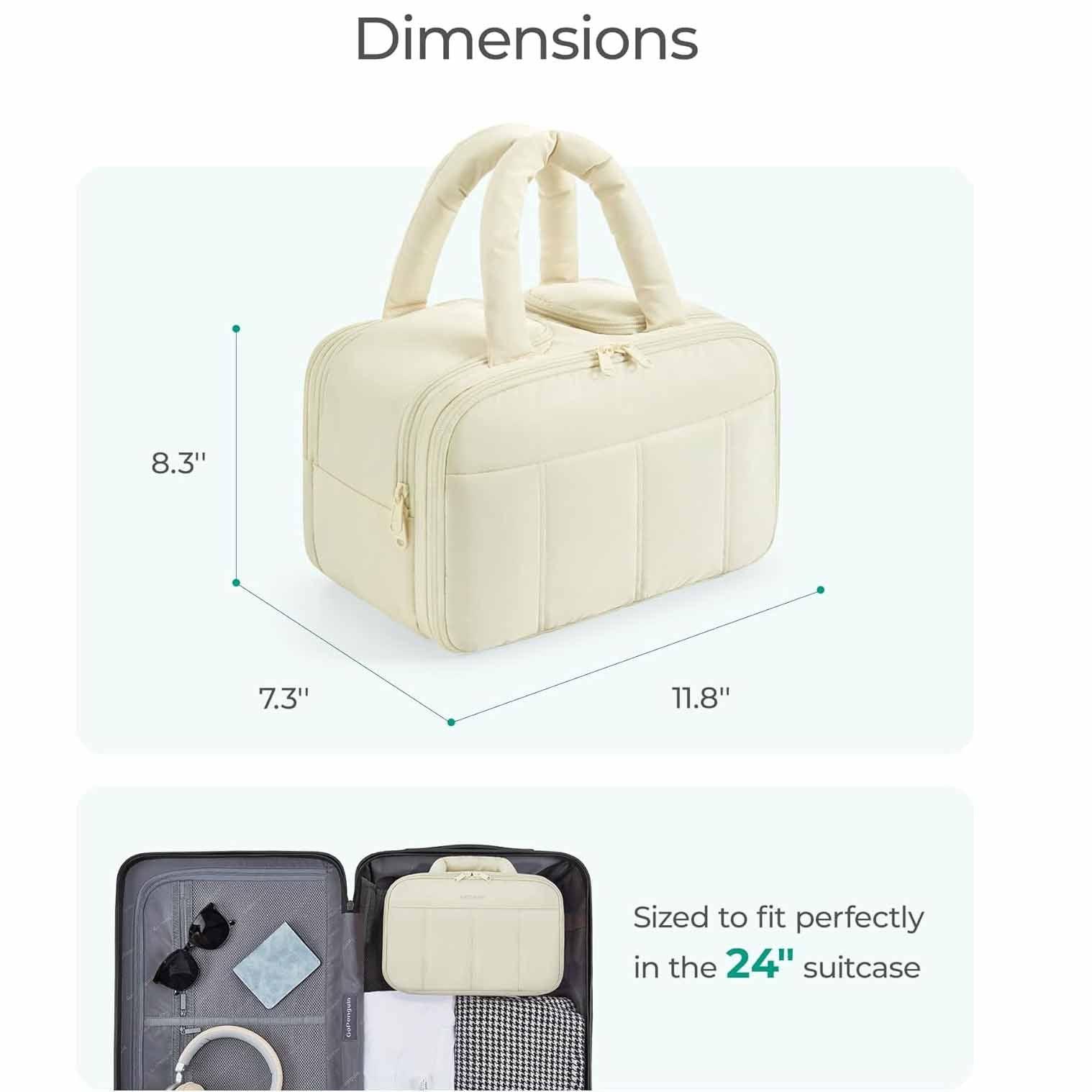Peach Puffy Travel Wash Bag with Wide-Mouth Access and Wet-Dry Pockets - Mekamart Australia