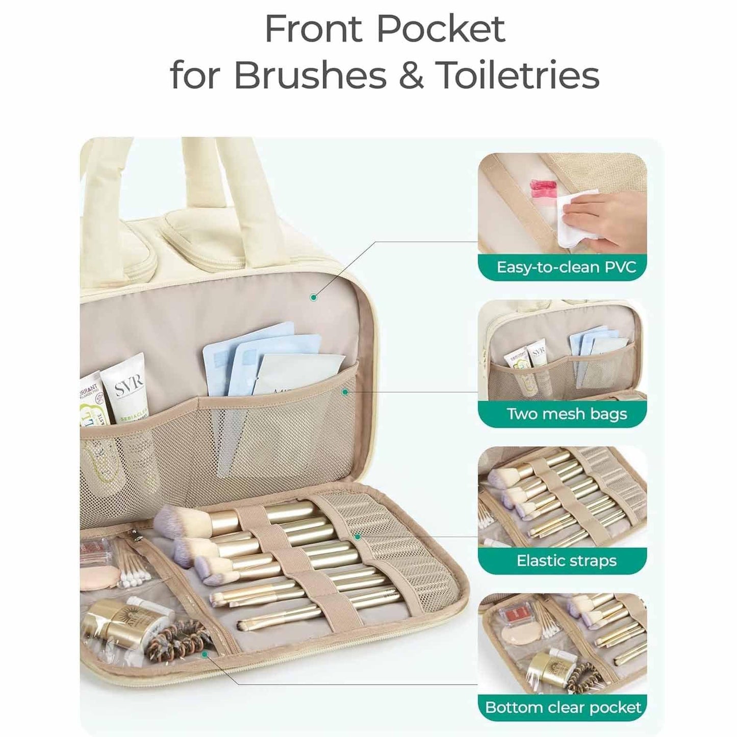 Peach Puffy Travel Wash Bag with Wide-Mouth Access and Wet-Dry Pockets - Mekamart Australia