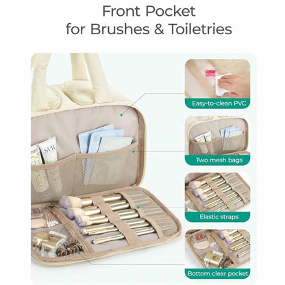 Peach Puffy Travel Wash Bag with Wide-Mouth Access and Wet-Dry Pockets - Mekamart Australia