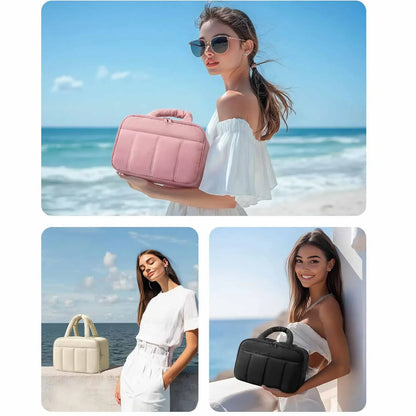 Peach Puffy Travel Wash Bag with Wide-Mouth Access and Wet-Dry Pockets - Mekamart Australia