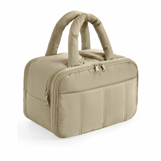 Camel Puffy Travel Wash Bag with Wide-Mouth Access and Wet-Dry Pockets - Mekamart Australia