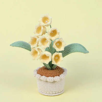 Handmade Crochet Lily of the Valley Potted Plant - Everlasting Crochet Flower Arrangement (9 heads Yellow) - Mekamart Australia