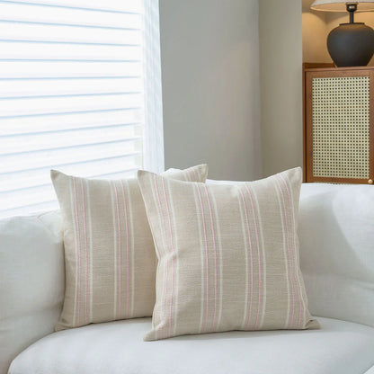 Textured Vertical Striped Pillowcases - Scandinavian Home Decor Accents (Pink Stripes Pair - 45x45cm) - Mekamart Australia