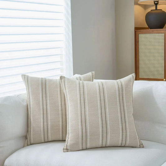 Textured Vertical Striped Pillowcases - Scandinavian Home Decor Accents (Green Stripes Pair - 45x45cm) - Mekamart Australia
