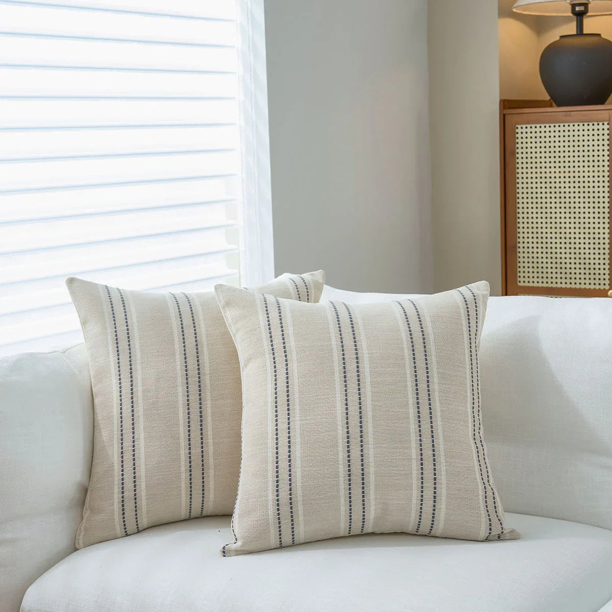 Textured Vertical Striped Pillowcases - Scandinavian Home Decor Accents (Grey Stripes Pair - 45x45cm) - Mekamart Australia