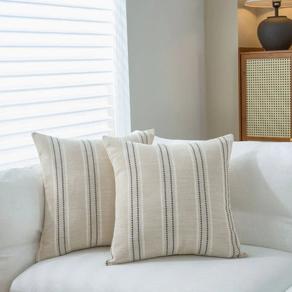 Textured Vertical Striped Pillowcases - Scandinavian Home Decor Accents (Grey Stripes Pair - 45x45cm) - Mekamart Australia