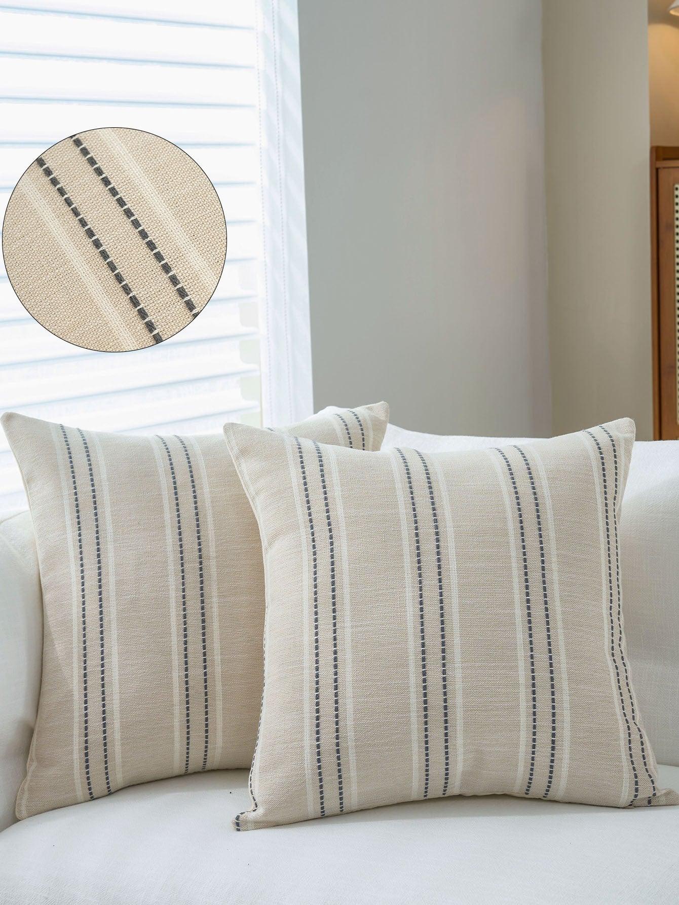 Textured Vertical Striped Pillowcases - Scandinavian Home Decor Accents (Grey Stripes Pair - 45x45cm) - Mekamart Australia