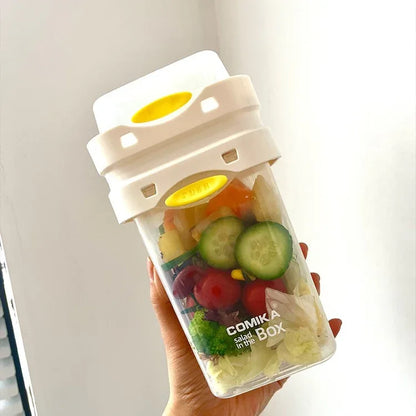 White Portable salad cup with ingredient compartment and fork and spoon - enjoy breakfast on the go - Mekamart Australia