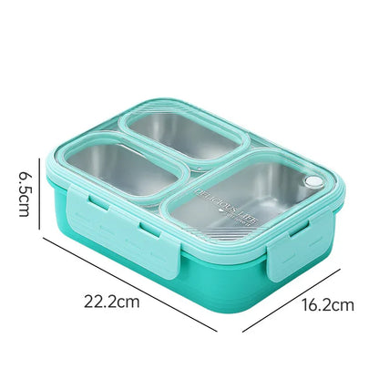 Green 3-Compartment Stainless Steel Bento Lunch Box - Leak-Proof, for Kids & Adults for School & Office - Mekamart Australia