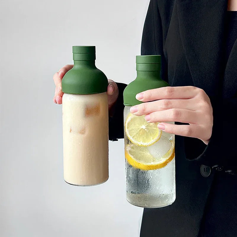 Style Cold Brew Bottle - 450ml Glass, Leak-Resistant Silicone Top Green Silicone Lid - Mekamart Australia
