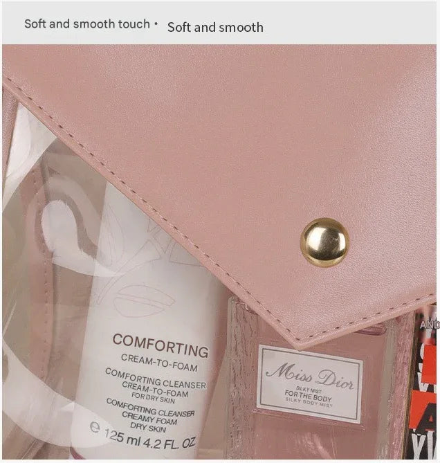 Black Chic Envelope Makeup Bag with Transparent Waterproof Design - Mekamart Australia