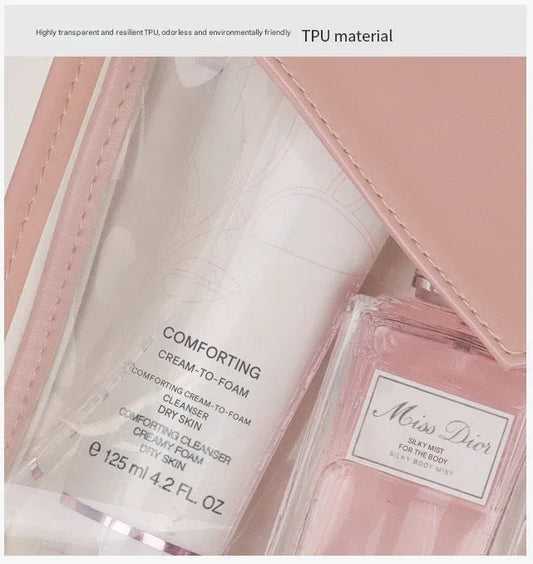 White Chic Envelope Makeup Bag with Transparent Waterproof Design - Mekamart Australia