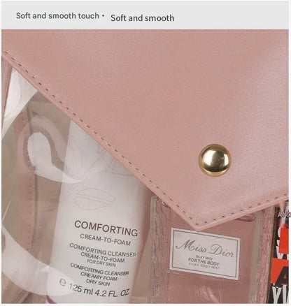White Chic Envelope Makeup Bag with Transparent Waterproof Design - Mekamart Australia