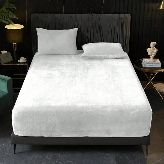 White Plush Crystal Velvet Fitted Sheet - Ultra Soft, Warm & Thick for Winter (153x203+36cm) - Mekamart Australia
