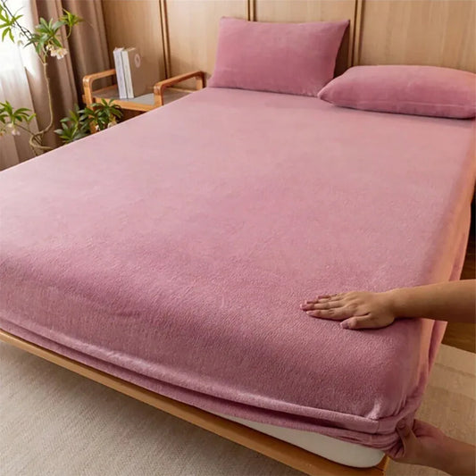 Bean paste color Plush Crystal Velvet Fitted Sheet - Ultra Soft, Warm & Thick for Winter (138x190+36cm) - Mekamart Australia