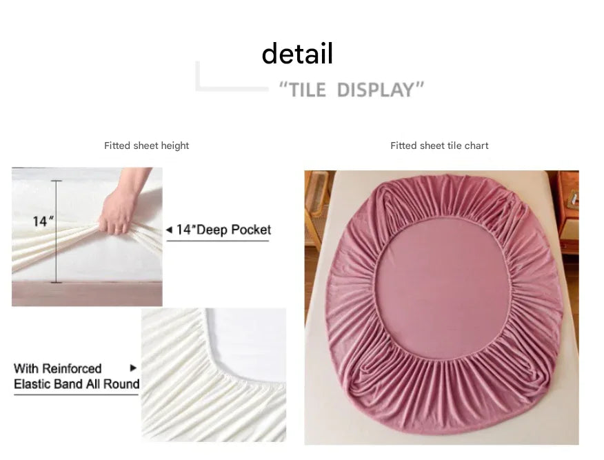 Bean paste color Plush Crystal Velvet Fitted Sheet - Ultra Soft, Warm & Thick for Winter (198x203+36cm) - Mekamart Australia