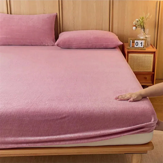 Bean paste color Plush Crystal Velvet Fitted Sheet - Ultra Soft, Warm & Thick for Winter (99x190+36cm) - Mekamart Australia
