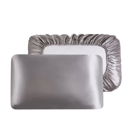 Gray Silky Satin Pillowcase Pair - Smooth for Hair & Skin, Elastic Fitted (46x90+16cm) - Mekamart Australia