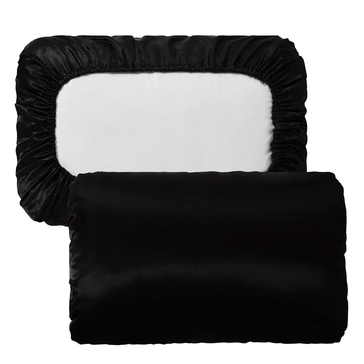 Black Silky Satin Pillowcase Pair - Smooth for Hair & Skin, Elastic Fitted (46x70+16cm) - Mekamart Australia