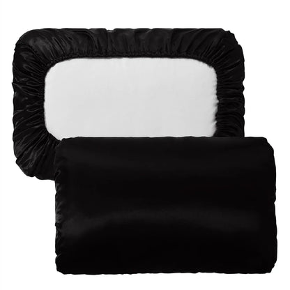 Black Silky Satin Pillowcase Pair - Smooth for Hair & Skin, Elastic Fitted (46x70+16cm) - Mekamart Australia