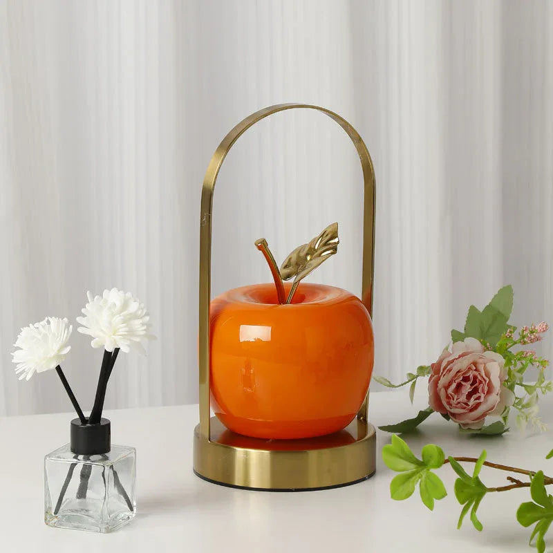 Orange Decorative Apple Table Lamp - USB-C, 3 Light Modes, Metal Handle - Mekamart Australia