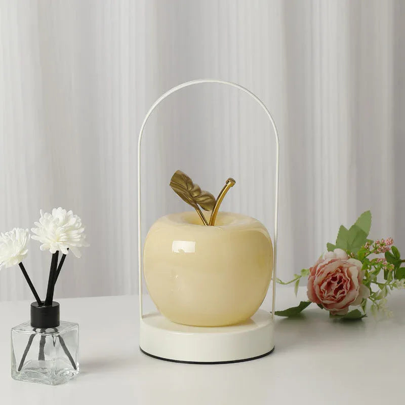 Yellow Decorative Apple Table Lamp - USB-C, 3 Light Modes, Metal Handle - Mekamart Australia
