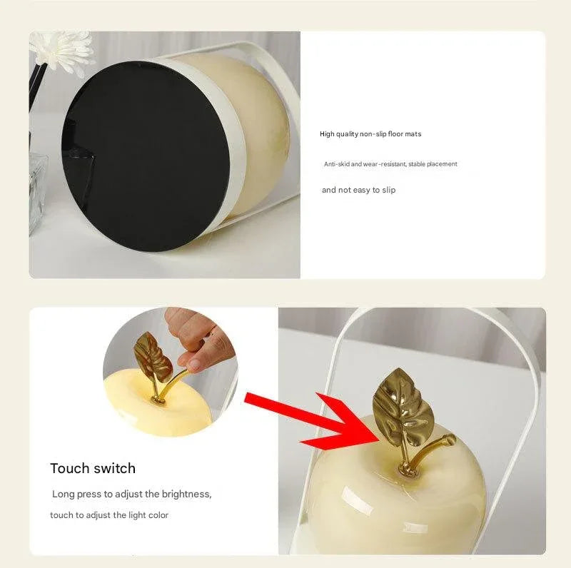 Yellow Decorative Apple Table Lamp - USB-C, 3 Light Modes, Metal Handle - Mekamart Australia