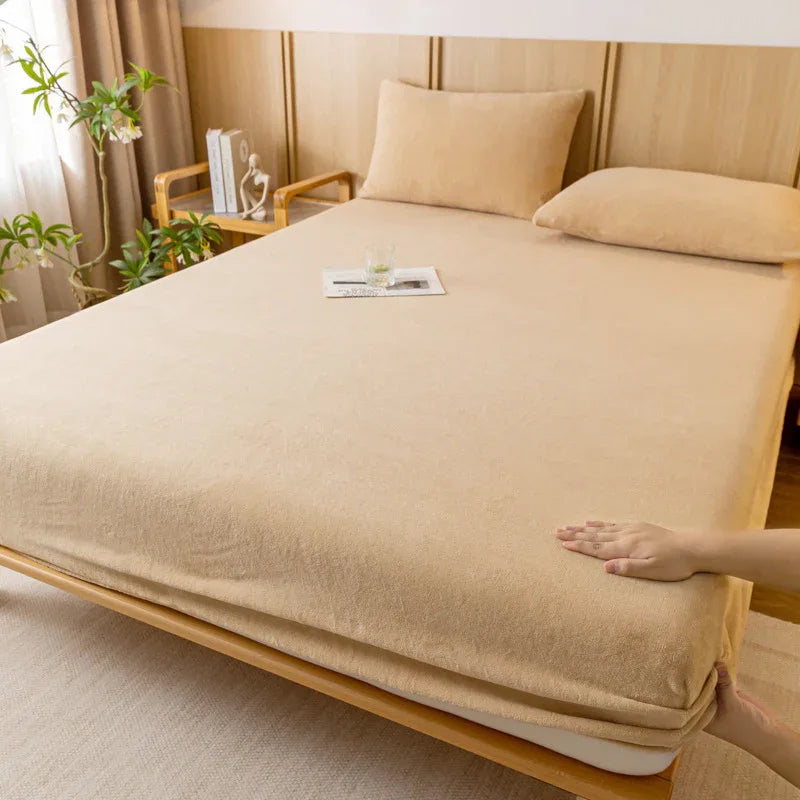 Khaki Plush Crystal Velvet Fitted Sheet - Ultra Soft, Warm & Thick for Winter (138x190+36cm) - Mekamart Australia