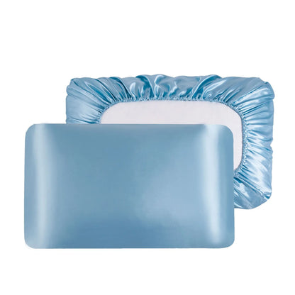 Sky Blue Silky Satin Pillowcase Pair - Smooth for Hair & Skin, Elastic Fitted (46x70+16cm) - Mekamart Australia