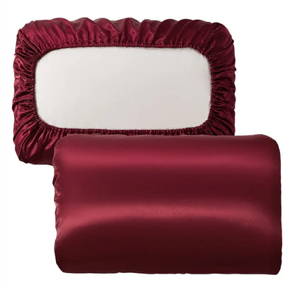 Red Silky Satin Pillowcase Pair - Smooth for Hair & Skin, Elastic Fitted (46x90+16cm) - Mekamart Australia