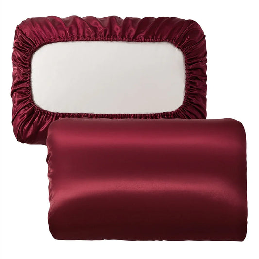 Red Satin Pillowcase Pair - Smooth for Hair & Skin, Elastic Fitted (46x70+16cm) - Mekamart Australia