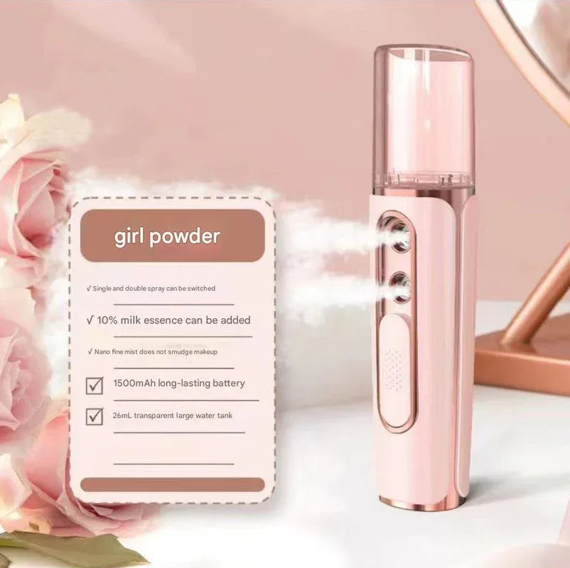 Pink Dual Nozzle Nano Facial Mister - USB Rechargeable Hydrating Spray - Mekamart Australia