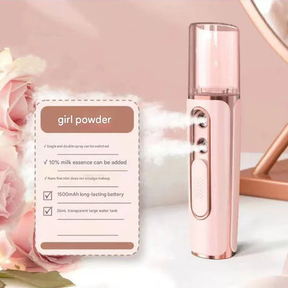 Pink Dual Nozzle Nano Facial Mister - USB Rechargeable Hydrating Spray - Mekamart Australia