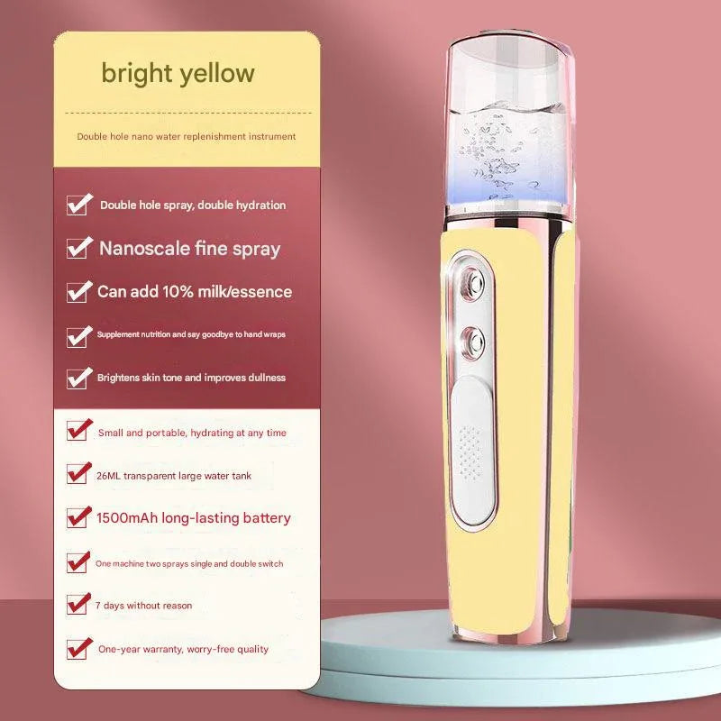 Yellow Dual Nozzle Nano Facial Mister - USB Rechargeable Hydrating Spray - Mekamart Australia