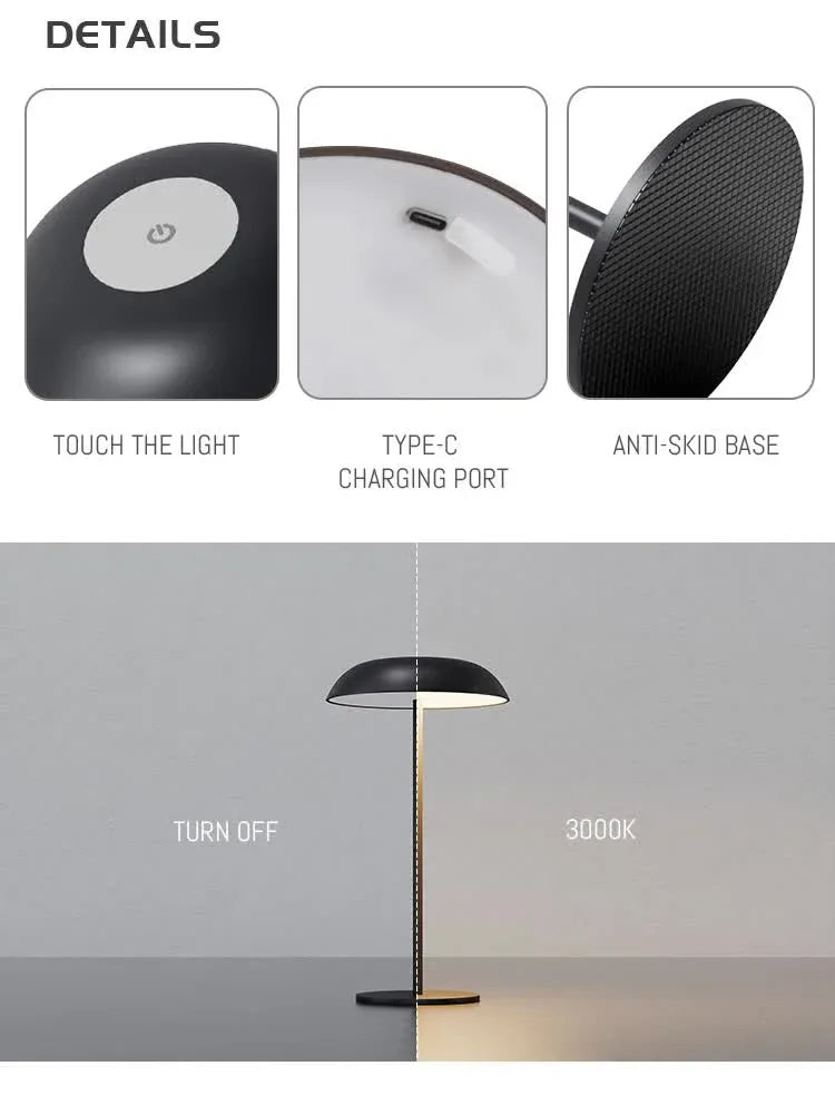 White Minimalist Rechargeable LED Touch Table Lamp - 3-Color Stepless Dimming Metal Desk Light - Mekamart Australia