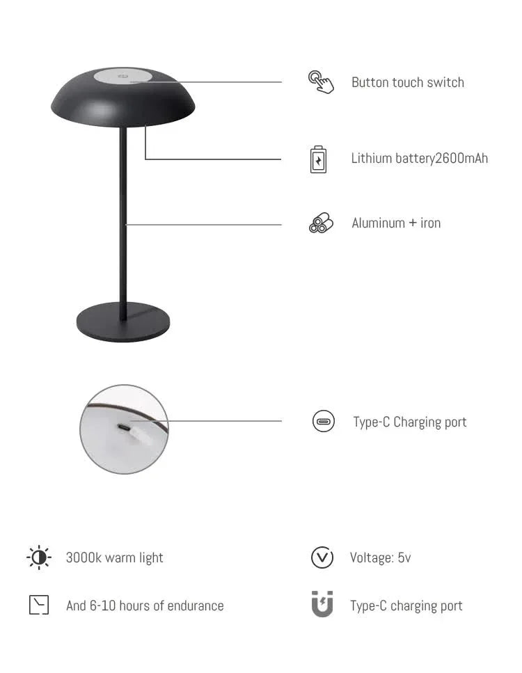 White Minimalist Rechargeable LED Touch Table Lamp - 3-Color Stepless Dimming Metal Desk Light - Mekamart Australia