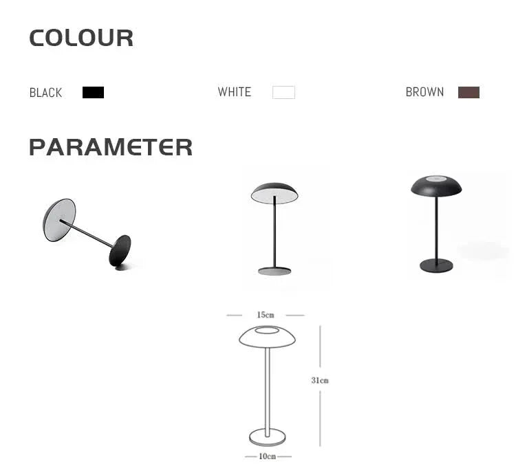 Brown Minimalist Rechargeable LED Touch Table Lamp - 3-Color Stepless Dimming Metal Desk Light - Mekamart Australia