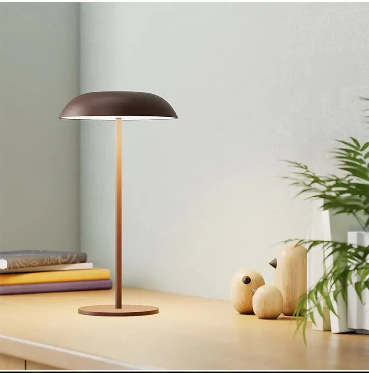 Brown Minimalist Rechargeable LED Touch Table Lamp - 3-Color Stepless Dimming Metal Desk Light - Mekamart Australia