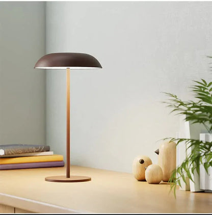 Brown Minimalist Rechargeable LED Touch Table Lamp - 3-Color Stepless Dimming Metal Desk Light - Mekamart Australia