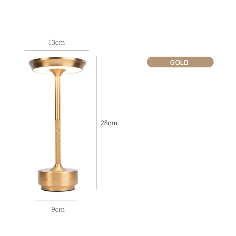 Gold Elegant Aluminum Alloy Rechargeable LED Touch Lamp - 3-Color Dimmable Cordless Table Light - Mekamart Australia