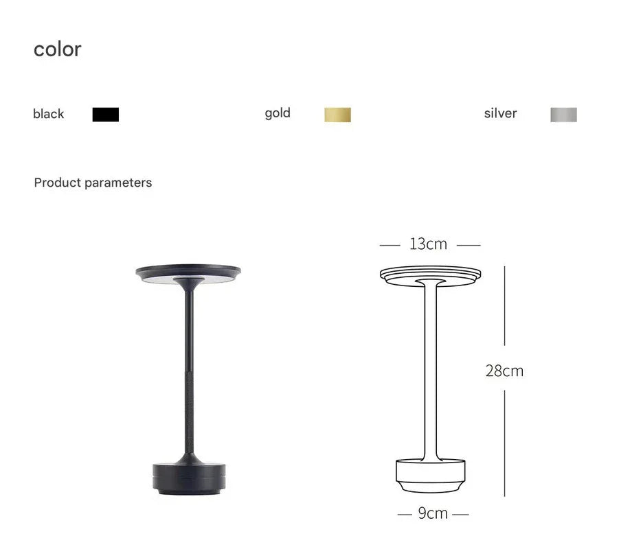 Gold Elegant Aluminum Alloy Rechargeable LED Touch Lamp - 3-Color Dimmable Cordless Table Light - Mekamart Australia