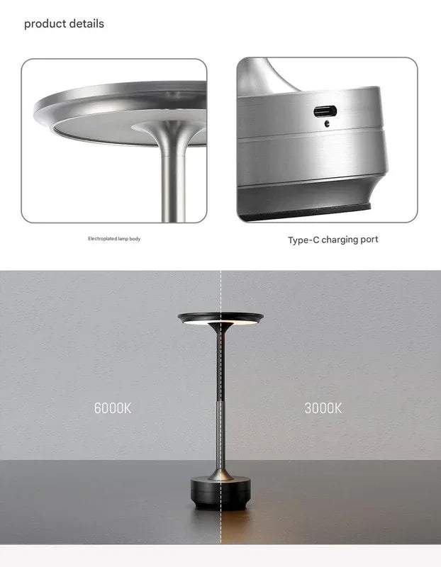 Gold Elegant Aluminum Alloy Rechargeable LED Touch Lamp - 3-Color Dimmable Cordless Table Light - Mekamart Australia