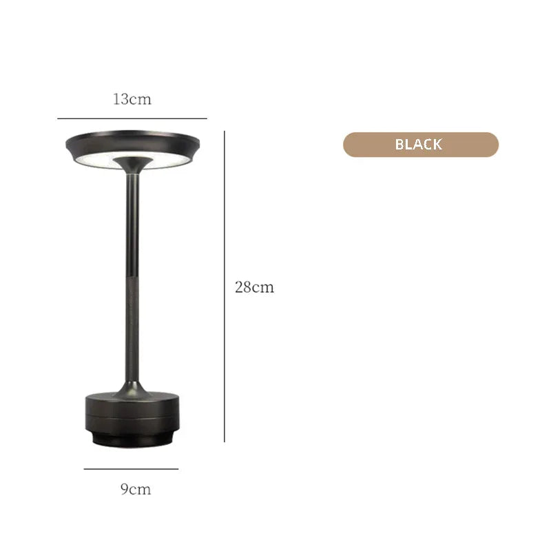 Black Elegant Aluminum Alloy Rechargeable LED Touch Lamp - 3-Color Dimmable Cordless Table Light - Mekamart Australia